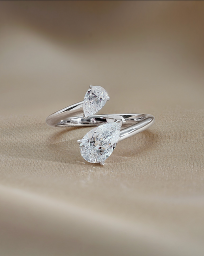 1.02 TCW Pear CVD Diamond Open Cuff Wedding Band