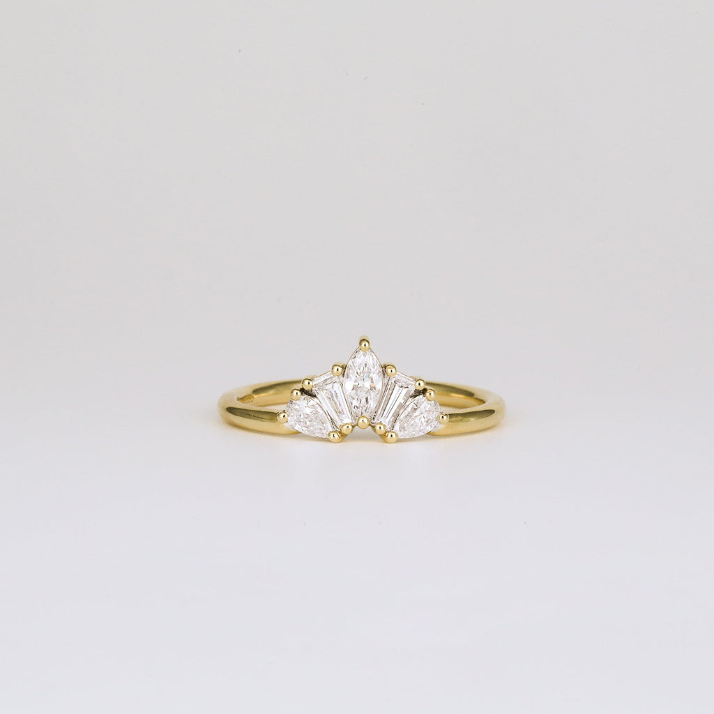 0.45 TCW Marquise, Tapered Baguette & Pear CVD Diamond Chevron Crown Wedding Band