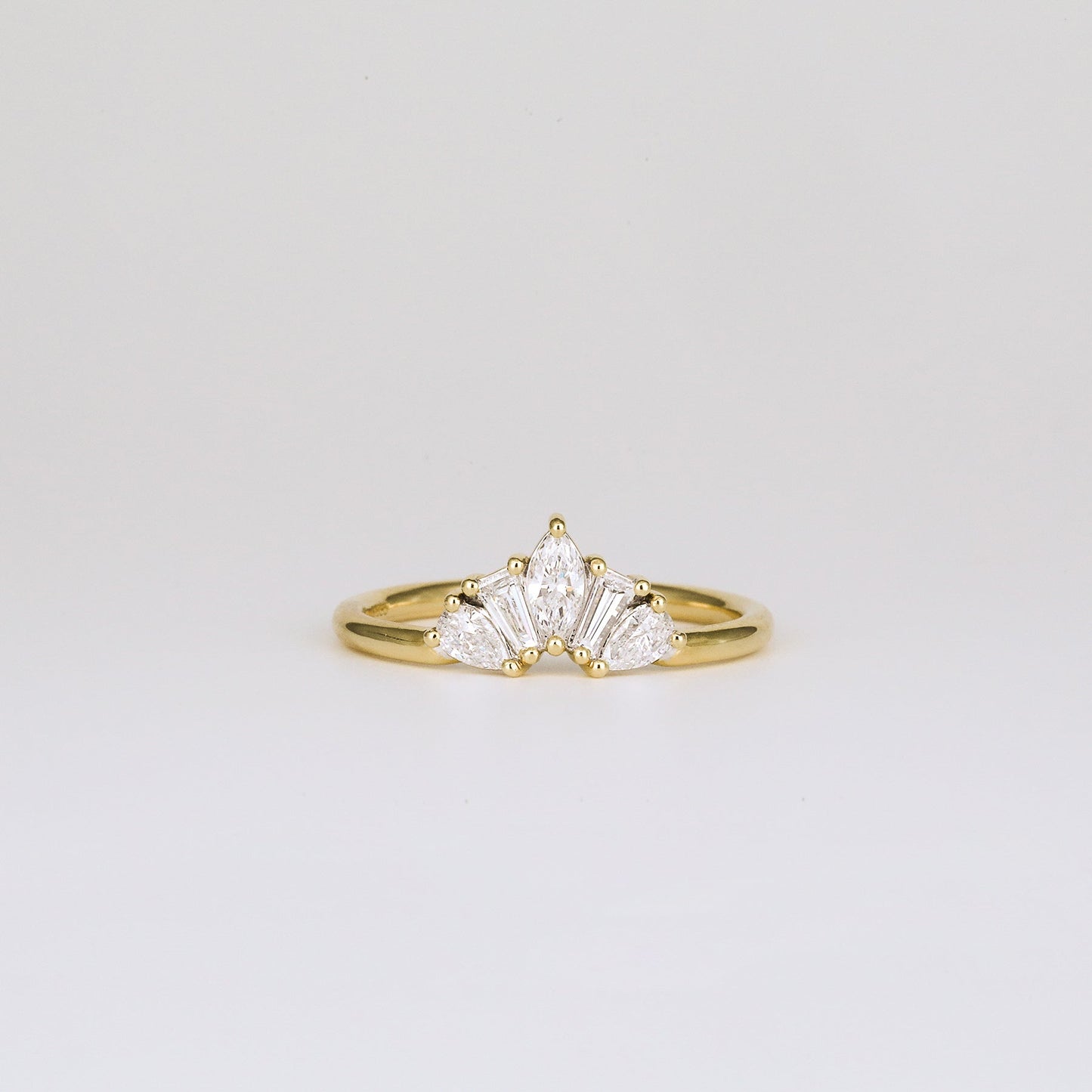 0.45 TCW Marquise, Tapered Baguette & Pear CVD Diamond Chevron Crown Wedding Band