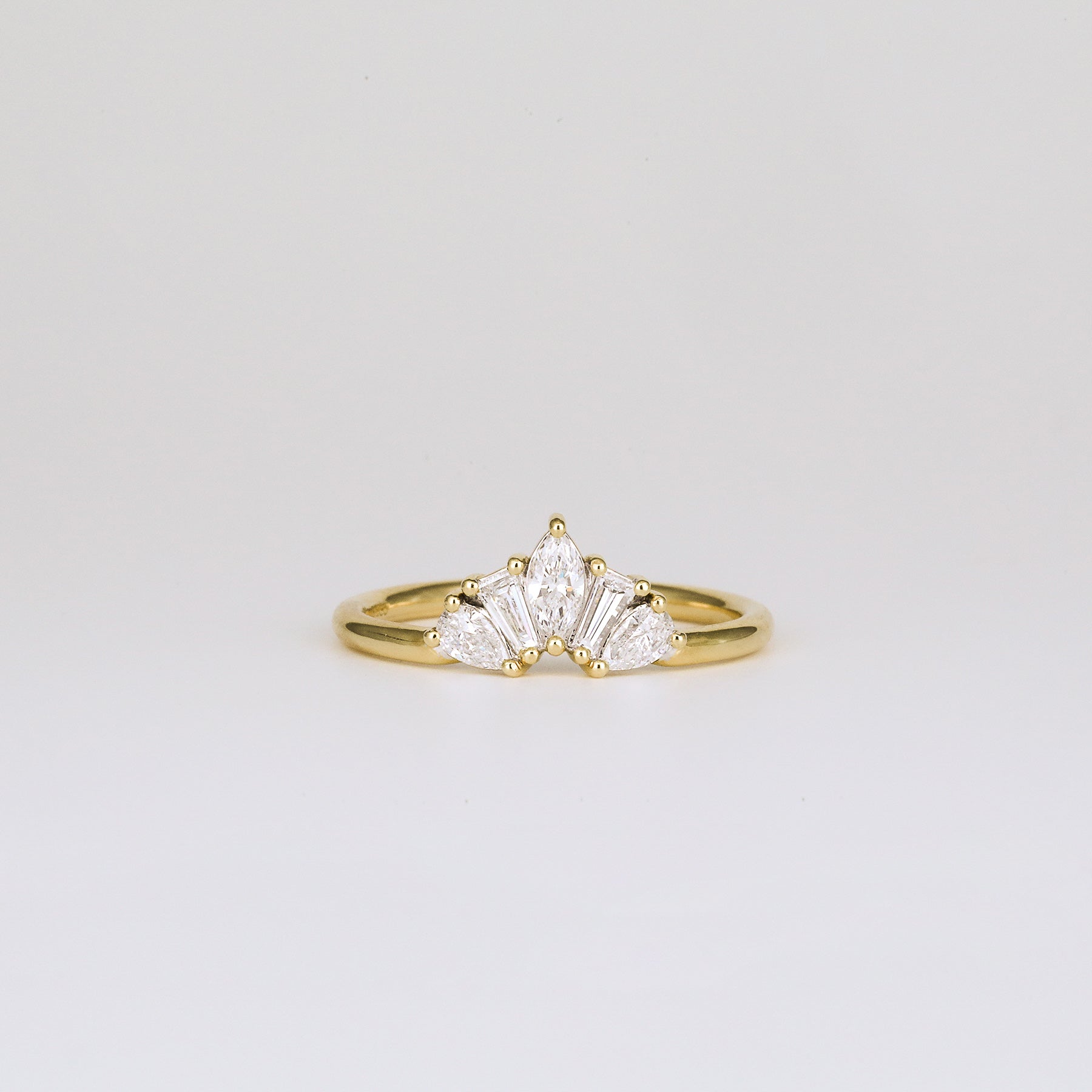0.45 TCW Marquise, Tapered Baguette & Pear CVD Diamond Chevron Crown Wedding Band