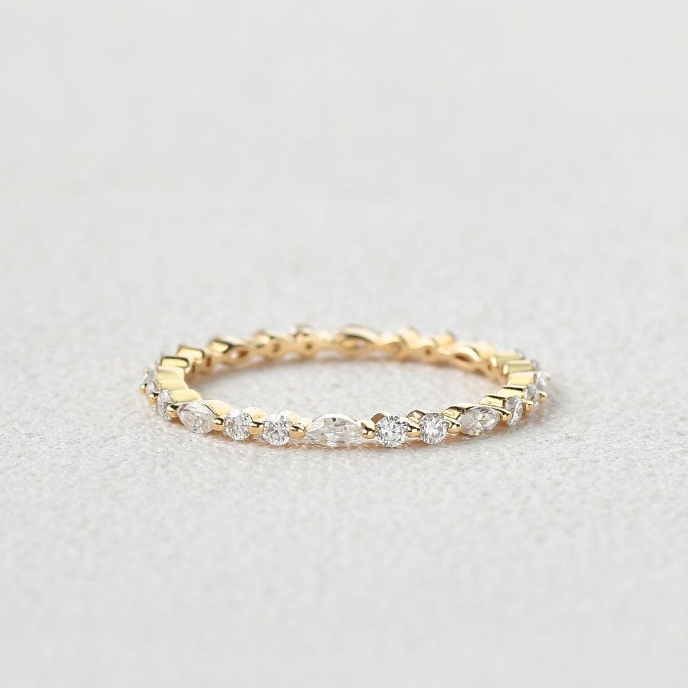 0.17 TCW Marquise & Round Moissanite Full Eternity Wedding Band