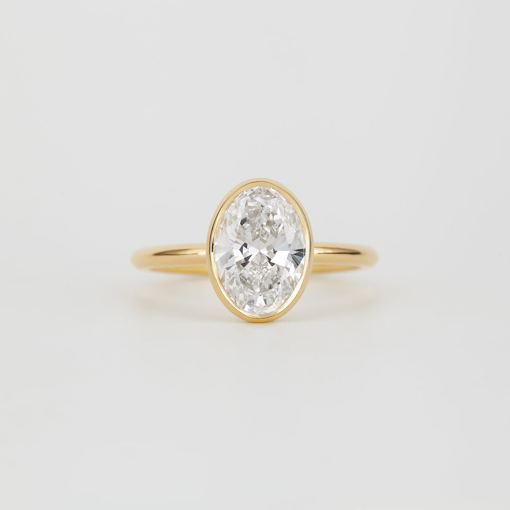 1 CT - 3 CT Oval Cut Lab grown Diamond Hidden Halo & Bezel Setting Engagement Ring