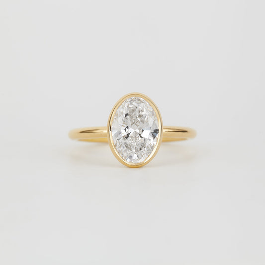 1 CT - 3 CT Oval Cut Lab grown Diamond Hidden Halo & Bezel Setting Engagement Ring