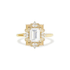 1.5 CT Emerald Cut Moissanite Florentine Mosaic Engagement Ring