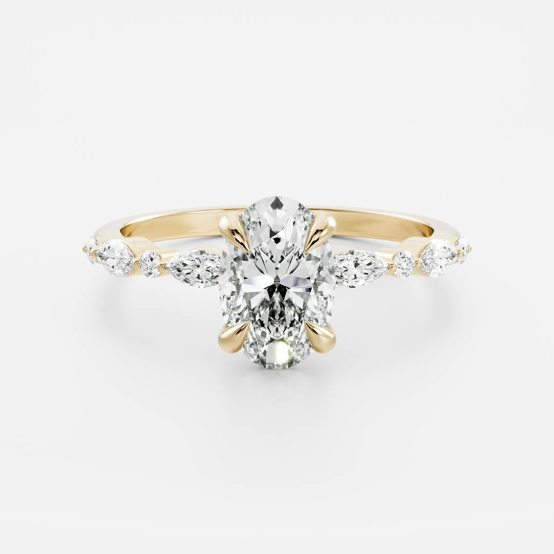 1.5 CT - 2.5 CT Oval Cut Pave Moissanite Engagement Ring