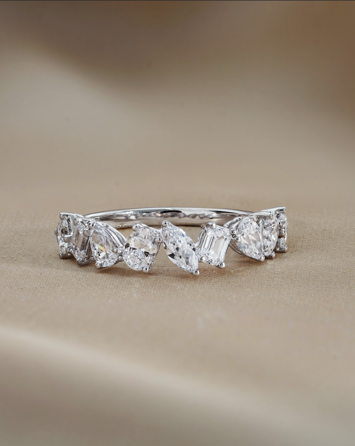 1.33 TCW Mix Fancy CVD Diamond Half Eternity Wedding Band