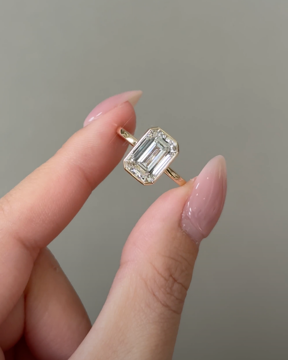 Emerald Lab grown Diamond Bezel Engagement Ring