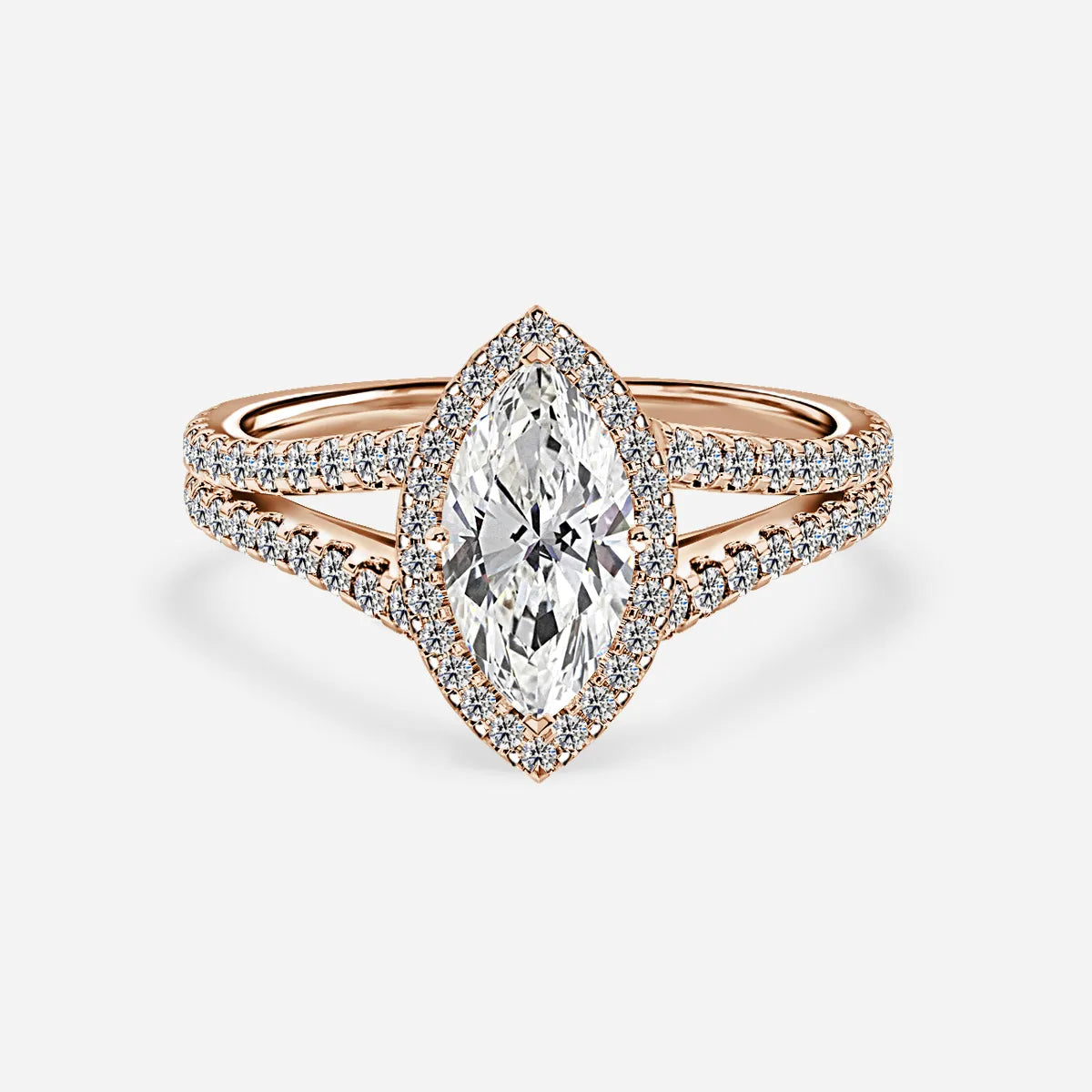 3 CT Marquise Cut Split Shank Halo Pave Moissanite Engagement Ring