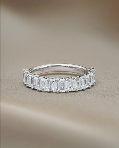 1.71 TCW Emerald CVD Diamond Half Eternity with Shared Prong Wedding Band