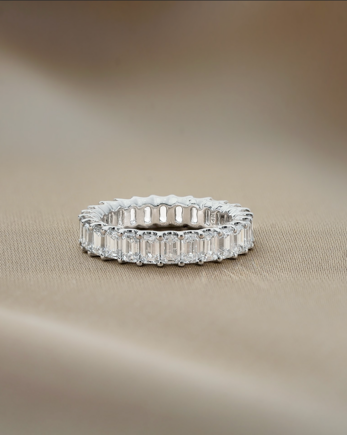 3.72 TCW Emerald CVD Diamond Full Eternity Wedding Band