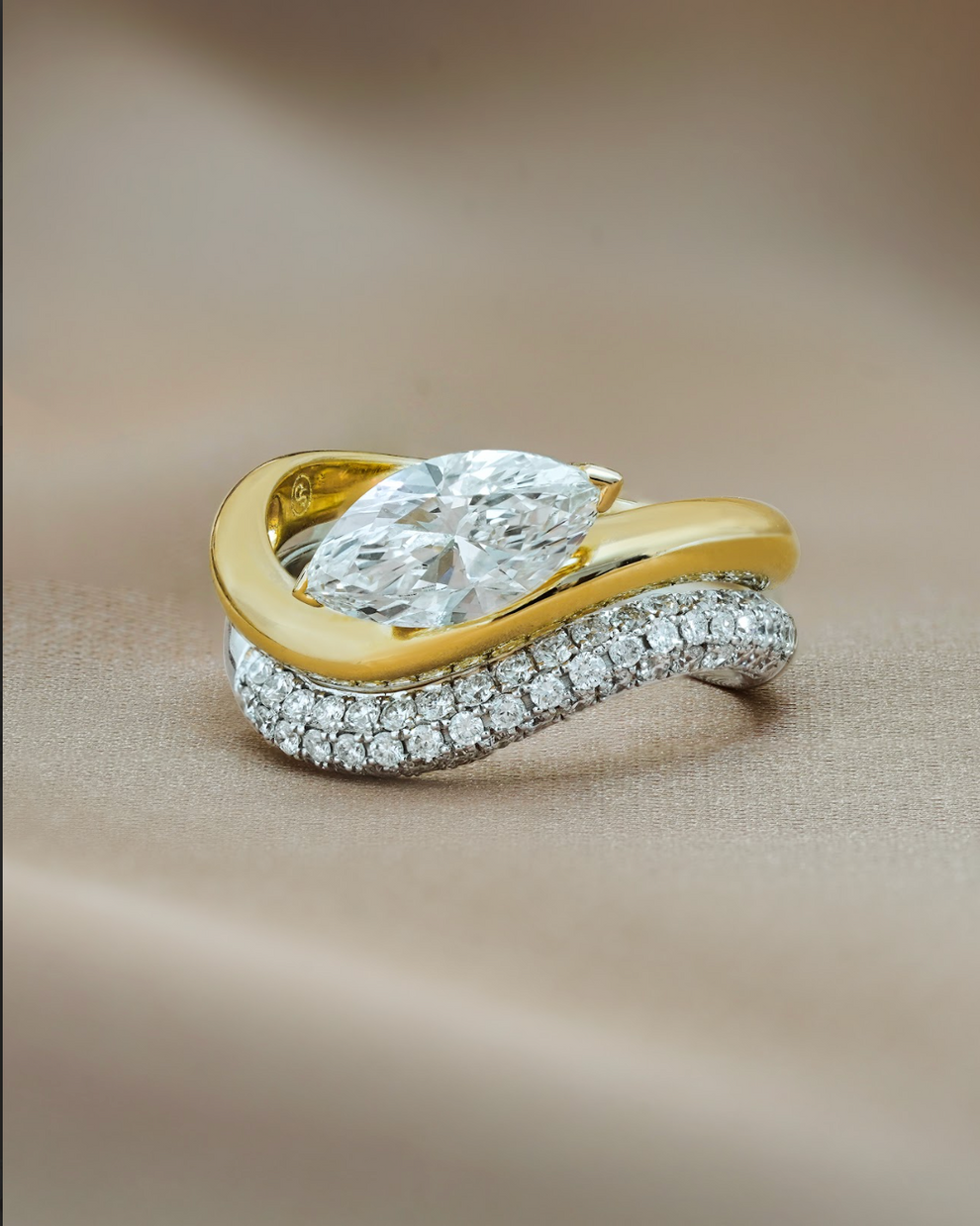 1.1 CT Marquise Cut Lab grown Diamond Curvy Engagement Ring