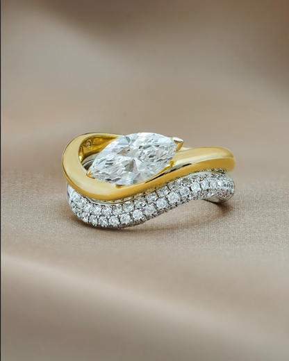 1.1 CT Marquise Cut Lab grown Diamond Curvy Engagement Ring