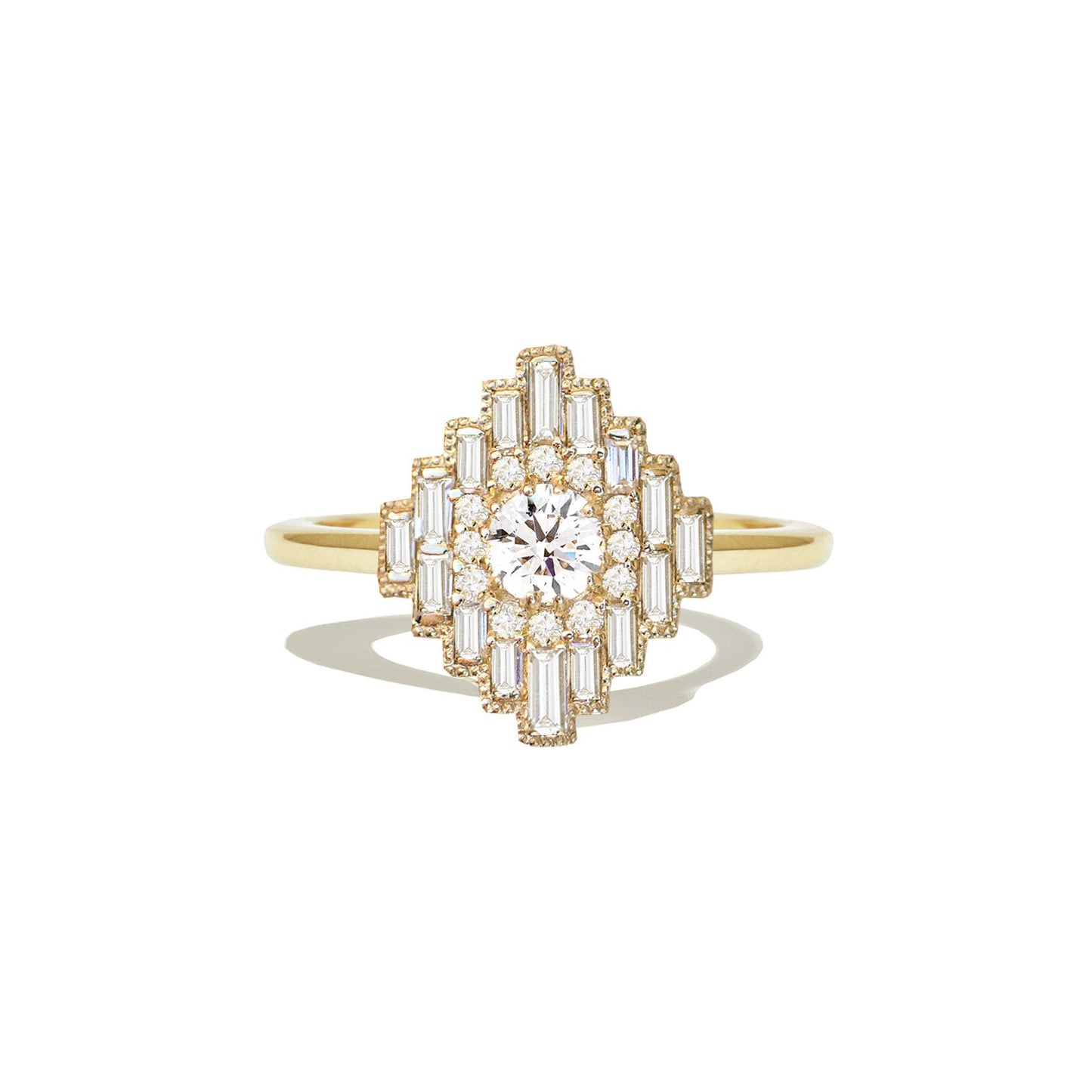 0.34 CT Round Cut Moissanite Art Deco Mosaic Engagement Ring