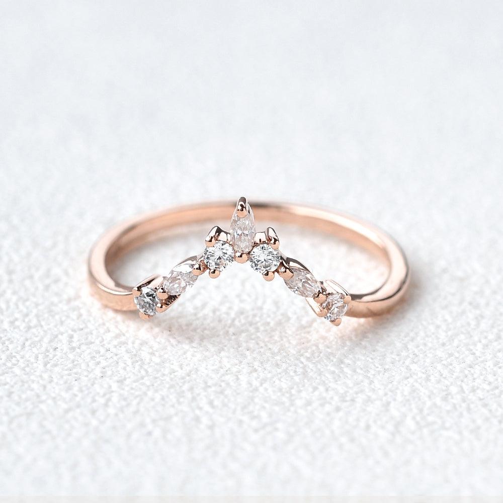 0.25 TCW Marquise & Round Moissanite V-Shape Pave Wedding Band