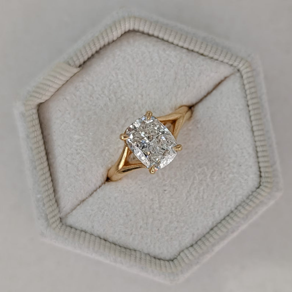 2.5 CT Elongated Cushion Cut Split Shank Solitaire Moissanite Engagement Ring