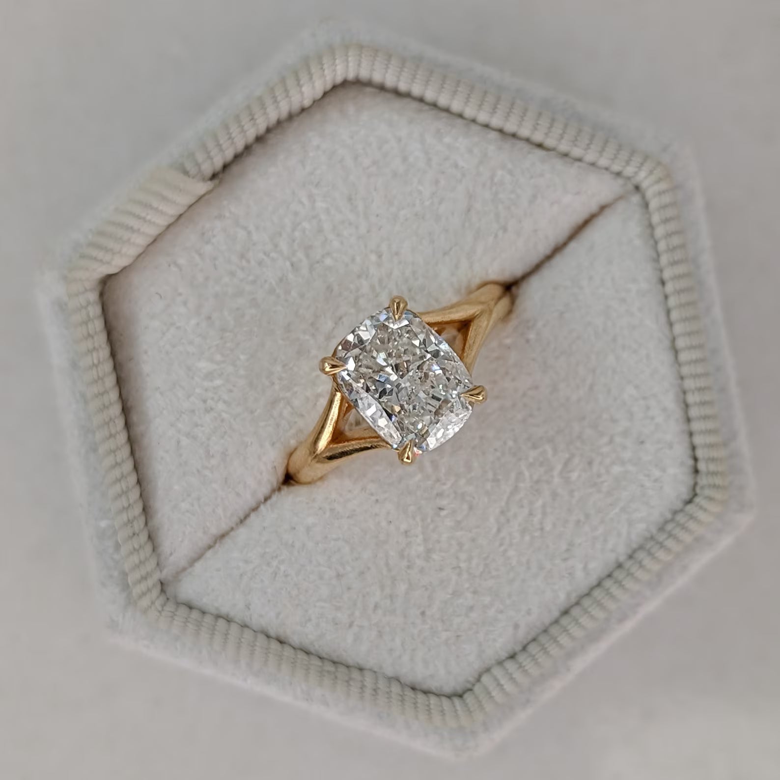 2.5 CT Elongated Cushion Cut Split Shank Solitaire Moissanite Engagement Ring