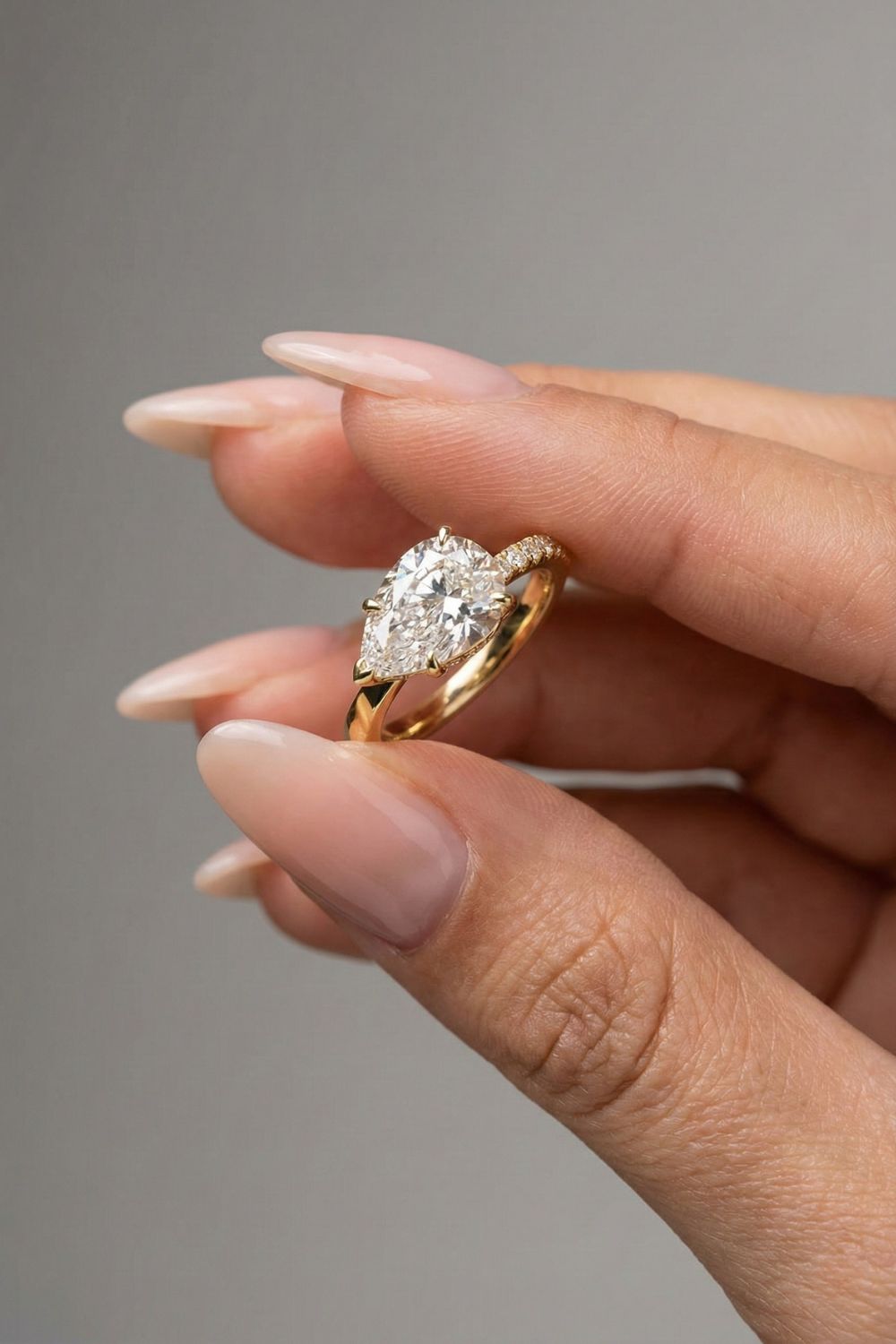 Pear Cut Lab grown Diamond Half Pave Engagement Ring