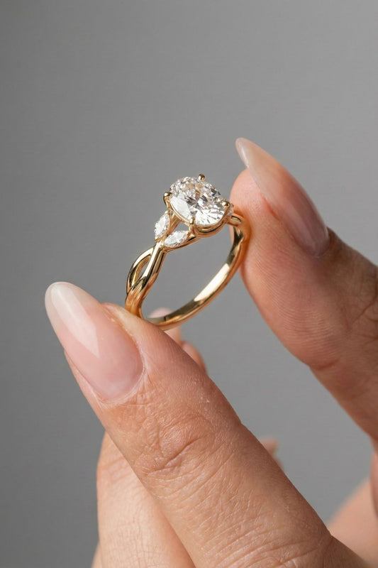 Oval Cut Twisted Cluster Moissanite Engagement Ring