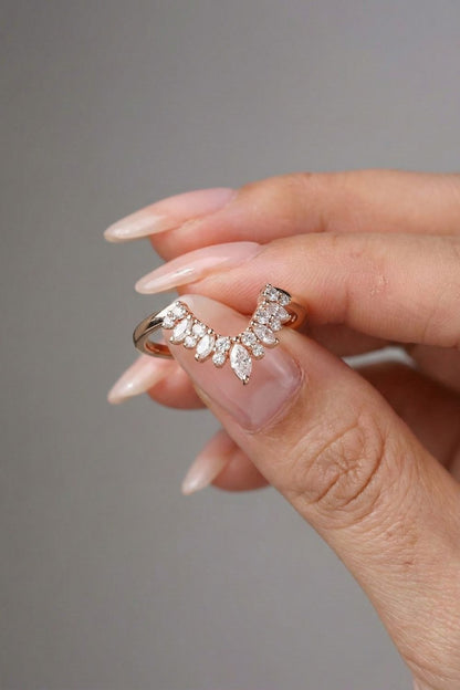Marquise & Round Moissanite Cluster Curved Wedding Band