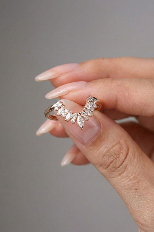 Marquise & Round Moissanite Cluster Curved Wedding Band