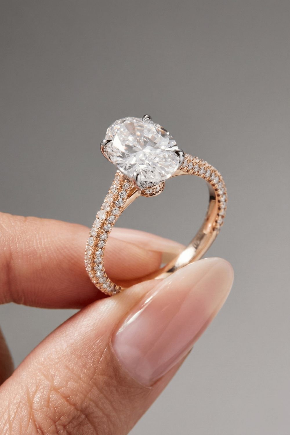 Oval Cut Hidden Halo & Triple Pave Moissanite Engagement Ring