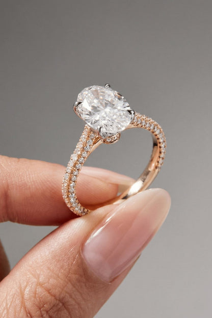 Oval Cut Hidden Halo & Triple Pave Moissanite Engagement Ring
