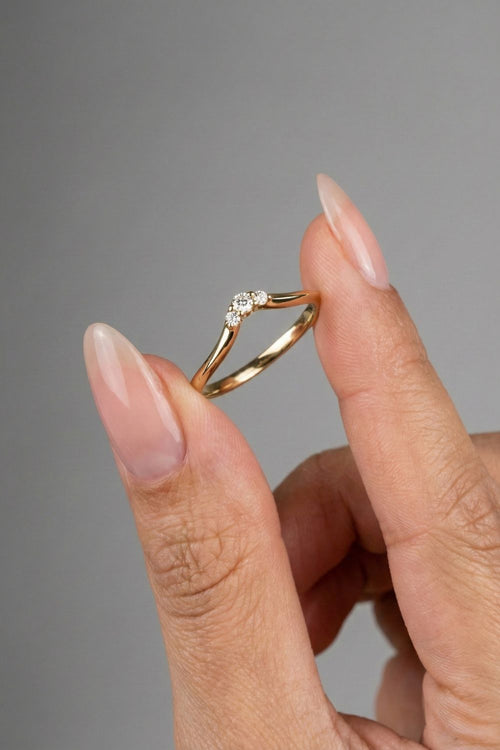 Round CVD Diamond Trio Subtle V-Shaped Wedding Band