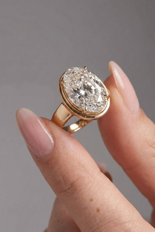 Oval Cut Double Bezel Solitaire Moissanite Engagement Ring