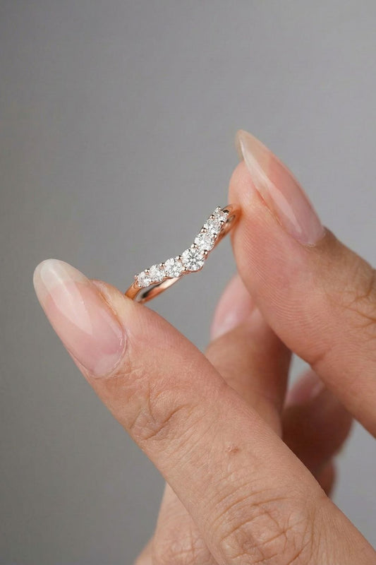 Round Moissanite Curved Pave Wedding Band