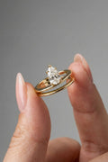 Pear Cut Lab grown Diamond Double Band Engagement Ring