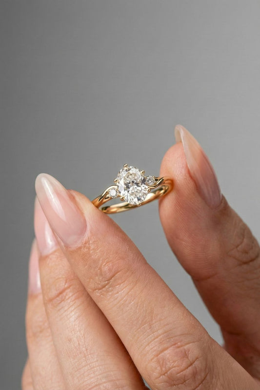 Oval Cut Three Stone Twisted Moissanite Engagement Ring