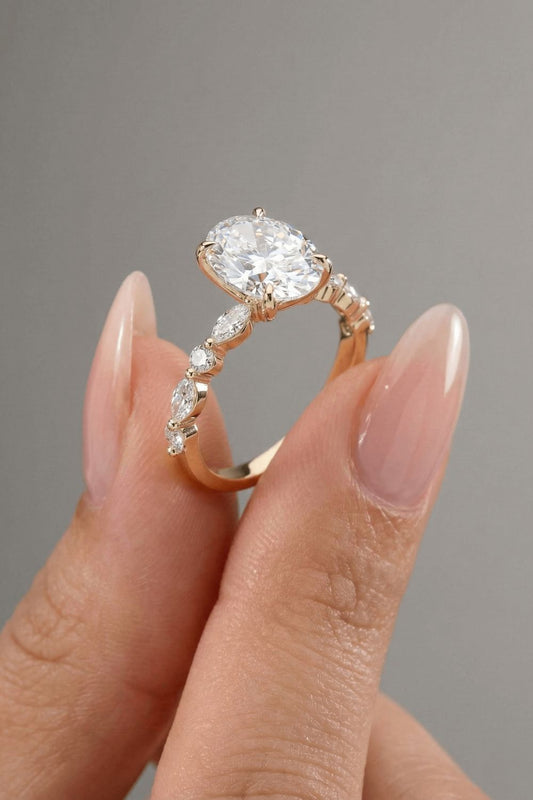 Oval Cut Dainty Pave Moissanite Engagement Ring