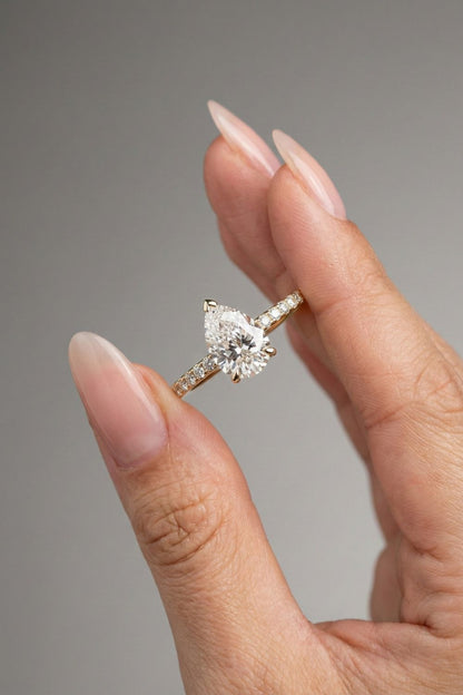 Pear Cut Lab grown Diamond Pave Engagement Ring