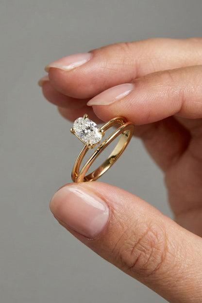 Oval Cut Lab grown Diamond Double Band Engagement Ring