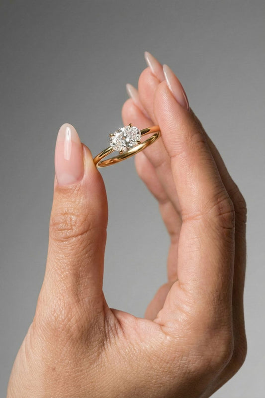 East-West Oval Cut Lab grown Diamond Solitaire Engagement Ring