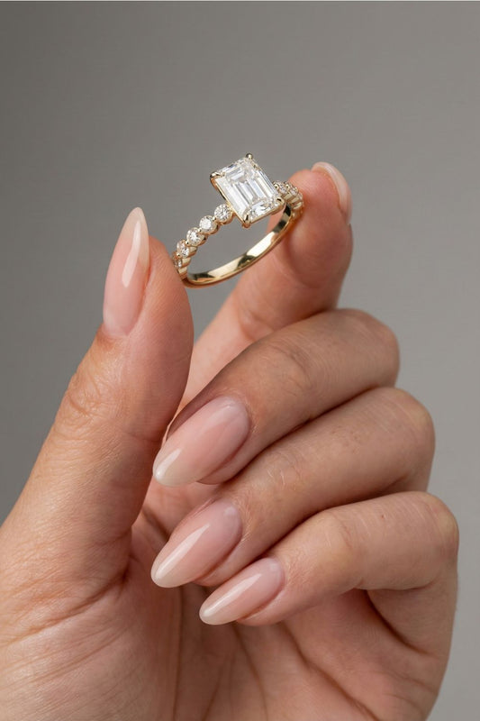 Emerald Cut Lab grown Diamond Pave Engagement Ring