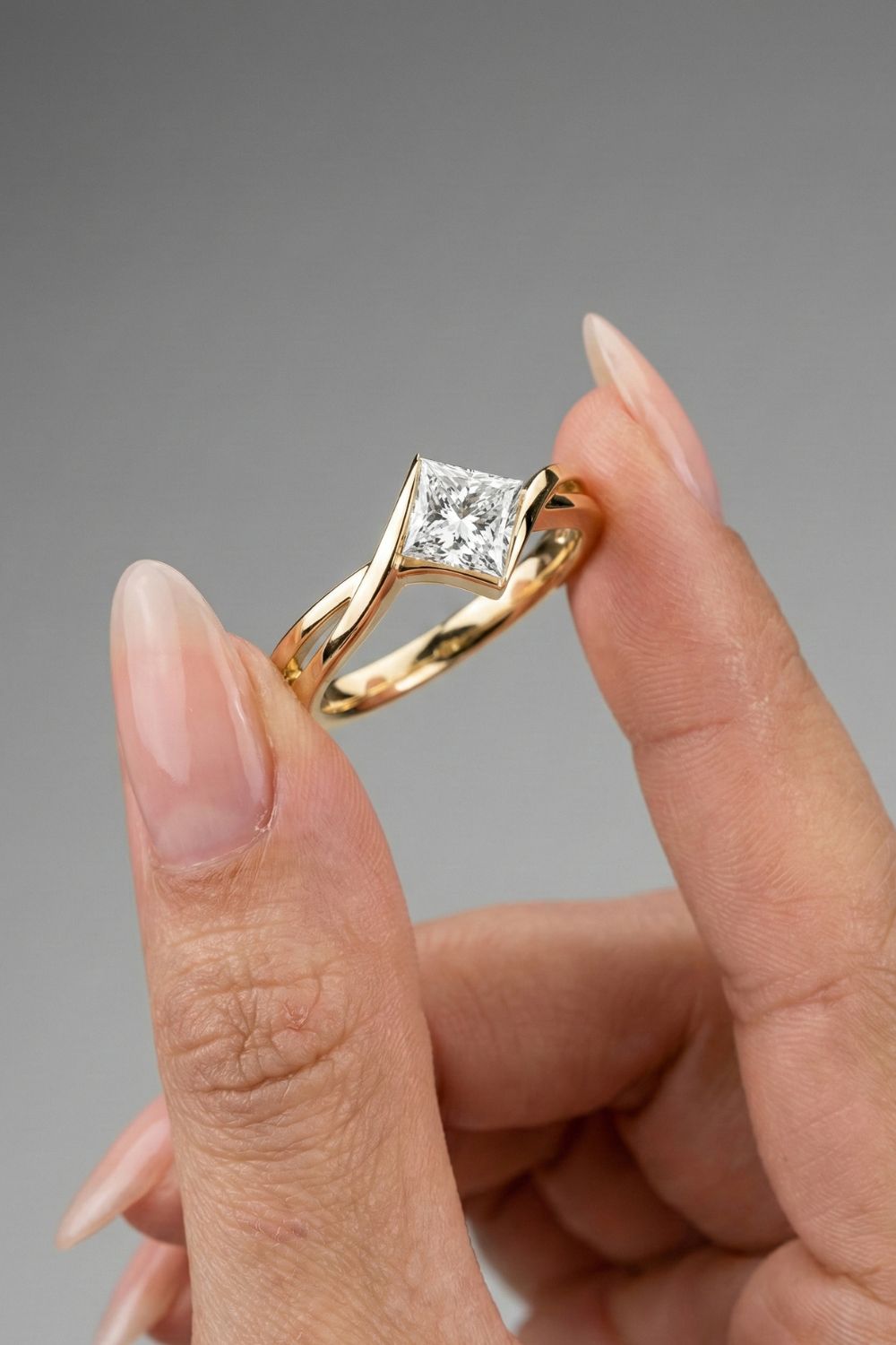 rincess Cut Entwined Setting Solitaire Moissanite Engagement Ring