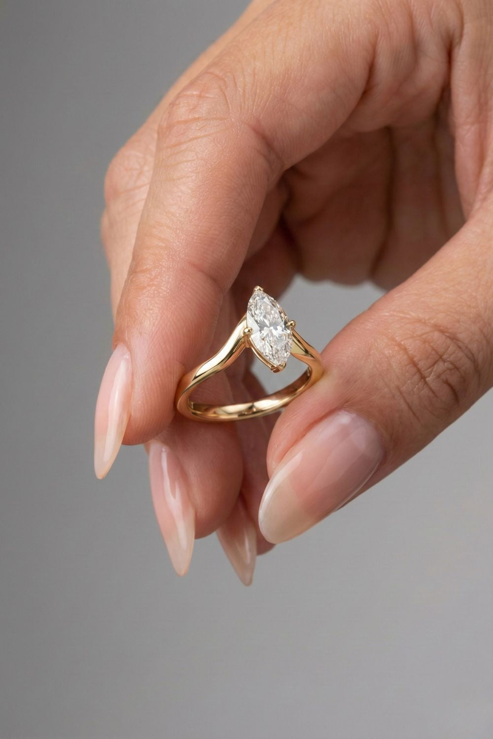 Marquise Cut V-shaped Band Solitaire Moissanite Engagement Ring