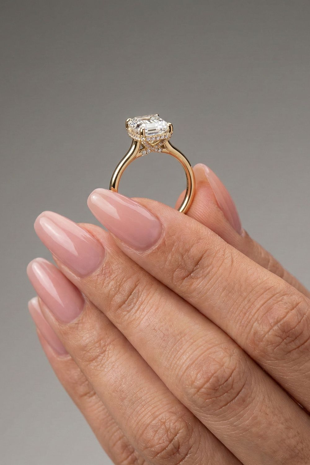 Asscher Cut Hidden Halo Moissanite Engagement Ring