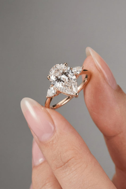 Pear Cut Three Stone Moissanite Engagement Ring