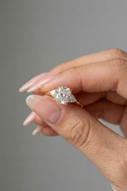 1.52 CT - 3.52 CT Elongated Cushion Cut Lab grown Diamond Three Stone Engagement Ring