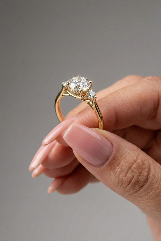 Round Cut Three Stone Moissanite Engagement Ring