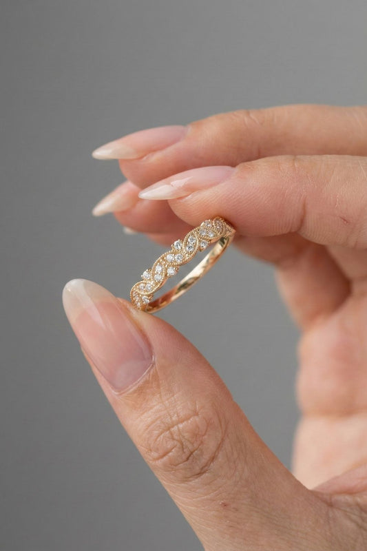 Round Moissanite Vintage Inspired Style Wedding Band