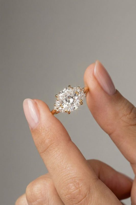 2.51 CT - 3.51 CT Elongated Cushion Cut Lab grown Diamond Cluster Engagement Ring