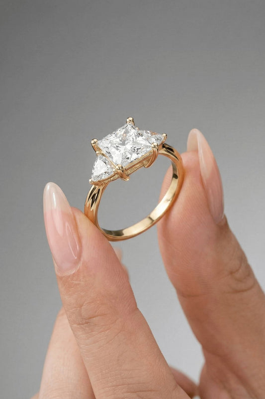 Princess Cut Three Stone Moissanite Engagement Ring