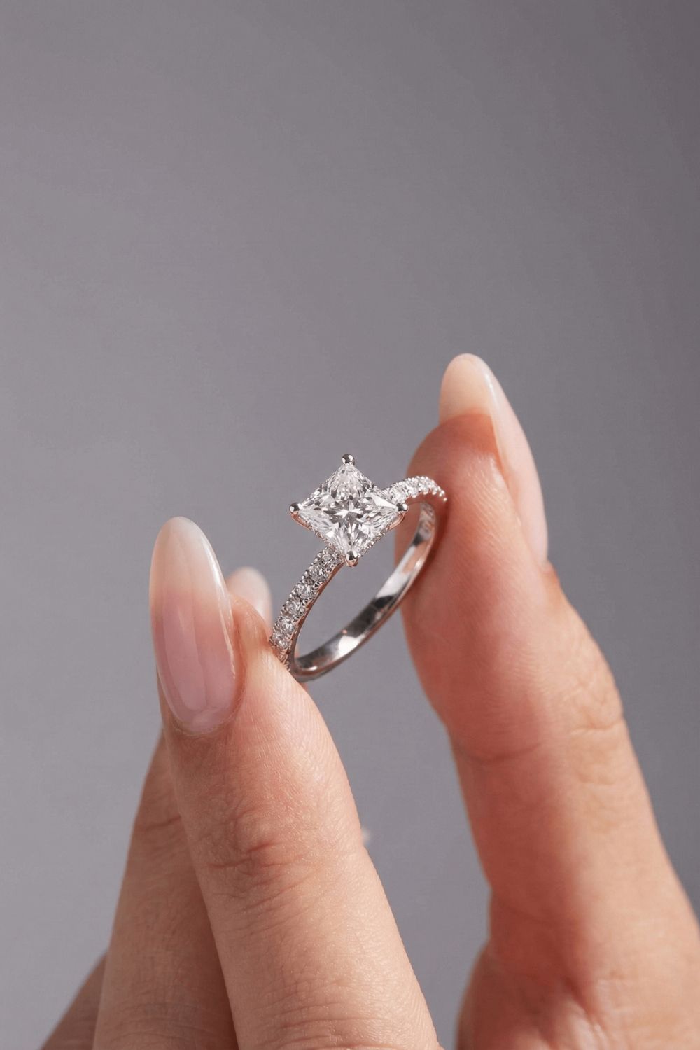 Princess Cut Pave Style Moissanite Engagement Ring