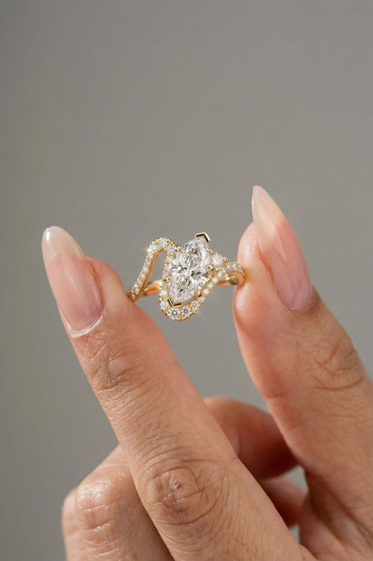 1.52 CT Marquise Cut Lab grown Diamond Side Stone with Pave Setting Engagement Ring