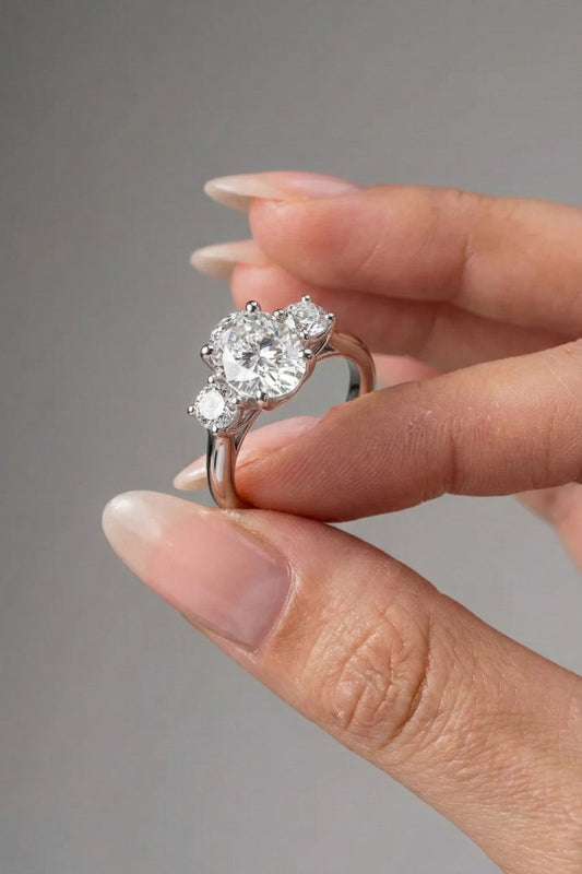 Oval Cut Three Stone Moissanite Engagement Ring