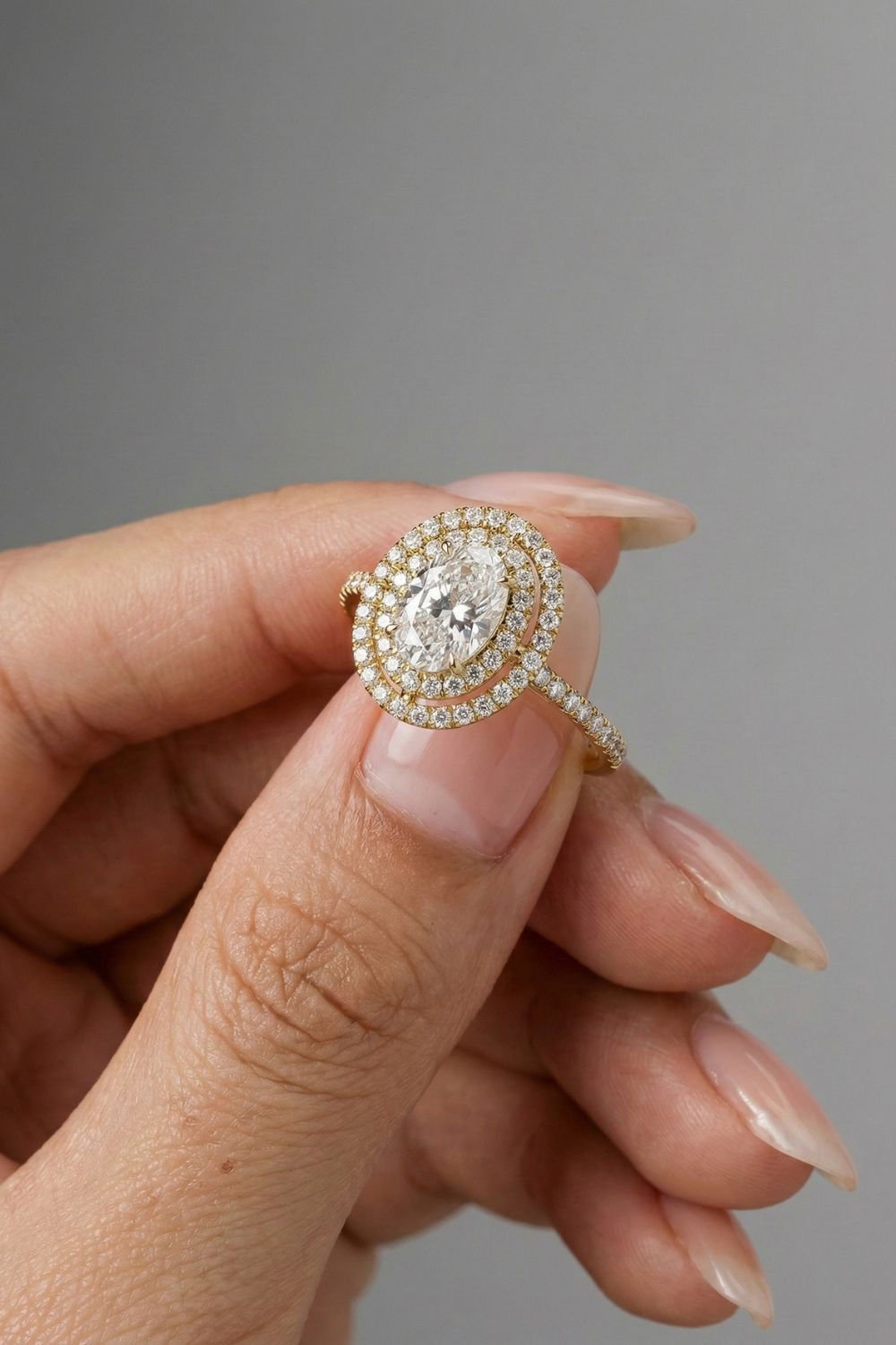 Oval Cut Lab grown Diamond Double Halo & Pave Engagement Ring