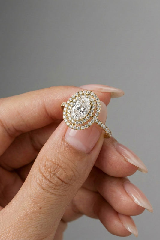 Oval Cut Lab grown Diamond Double Halo & Pave Engagement Ring